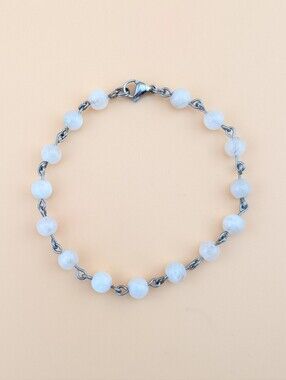 White Moonstone Chain Link Bracelet Hypoallergenic Wire Wrapped Gemstone